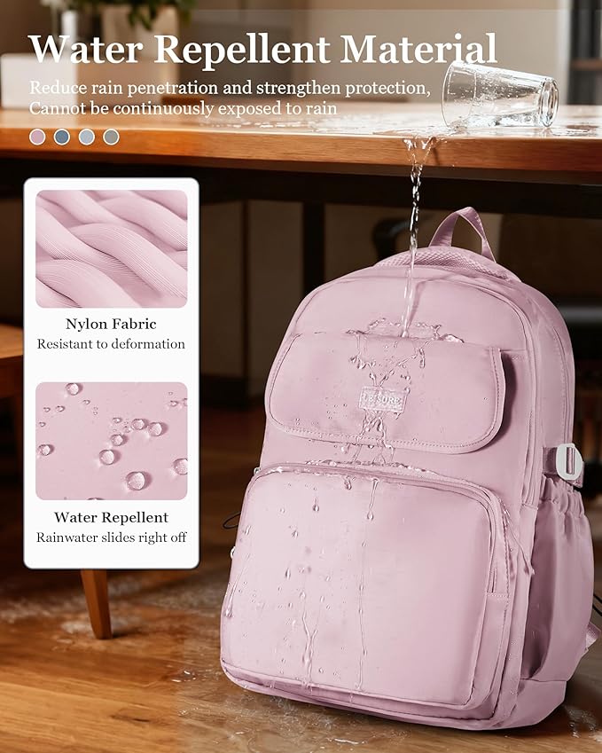 Waterproof School Backpack For College Students Women,Simple Kawaii Bookbags,Casual Laptop Travel Daypack Backpacks,Lightweight School Bags For Girls(Purple)