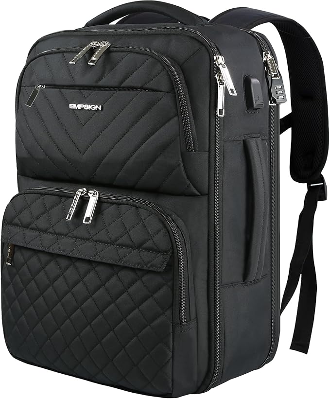 EMPSIGN Travel Backpack for Women, Large Carry On Backpack Airline Approved Personal Item, 17 inch TSA Friendly Laptop Backpack with USB Port, Casual Daypack for Weekender Business Hiking, Black