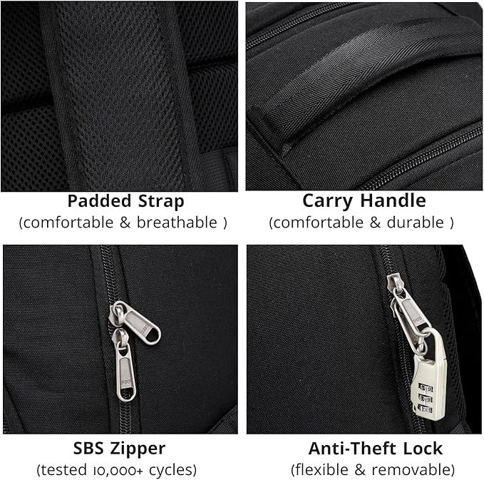 Laptop Backpack for Men, 17 Inch Anti-Theft Travel Backpack with USB Charging Port, Water Resistant College Business Computer Bag, Black, Large