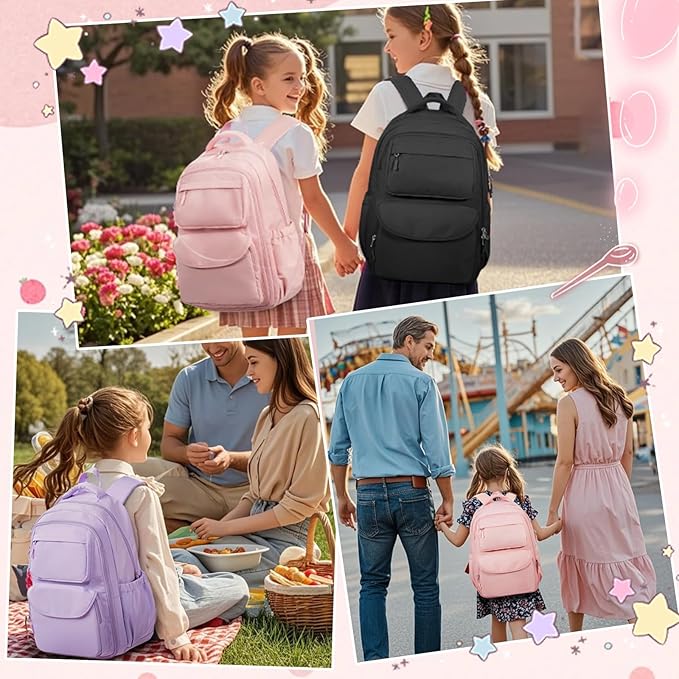 Cute Backpack For School Teens Girls, Aesthetic Kids Elementary School Backpacks, Waterproof Middle Students Bookbag, Large Capacity Backpack For College Women Men (Pink)