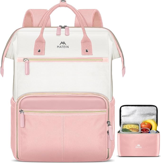 MATEIN Lunch Backpack for Women, 17.3 Inch Work Backpack with Laptop Compartment, College Computer Lunchbox Backpacks with Insulated Lunch box Meal Prep Bag for Teens Office Commute College, 2pcs Set