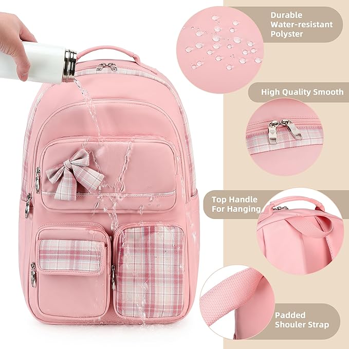 Backpack for Girls,School Backpacks for Teen,Cute College Bags for Women Students Large Bookbag 15.6 Inch Laptop Bag Back Pack Kids Kindergarten Elementary Casual Travel Daypacks Pink
