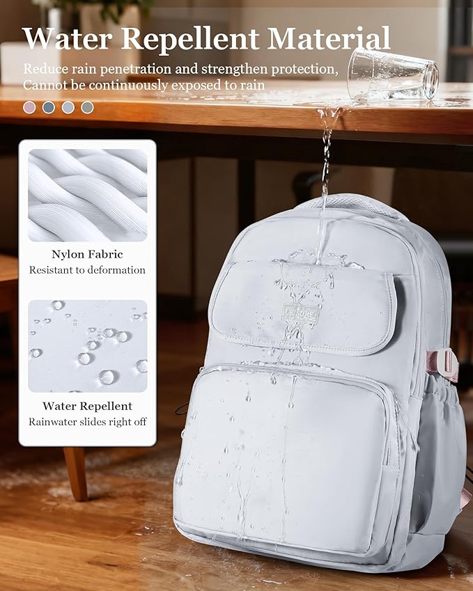 Cute Middle School Backpack For Teen Girls,Waterproof Casual Bookbags,Lightweight Travel Daypack,Basic Laptop College Backpack For Women(grey
