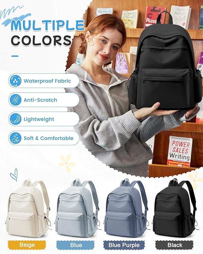 Black Backpack for School, High School Bookbag Back Pack for Teens Girls Boys, Lightweight College Backpack Book Bag for Women Men, Simple Casual Daypack Backpack Mochilas Escolares para Adolescentes