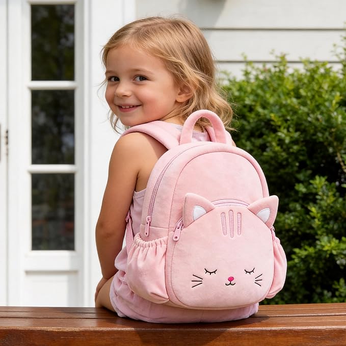 Lazada Back to School Gifts for Girls Cat Plush Toddler Backpack for Girls Cat Animal Design Kitty Kids Backpack Soft Backpack for Baby Girls11 inches.
