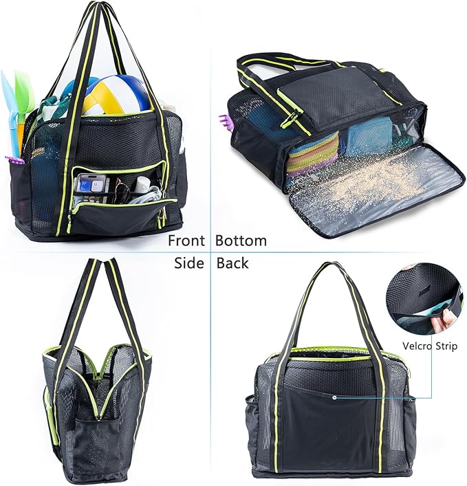 Large Mesh Beach Bag - XL Beach Tote Sandproof - Swim Bag - Large Pool Tote with Pockets for Toiletries, Towel
