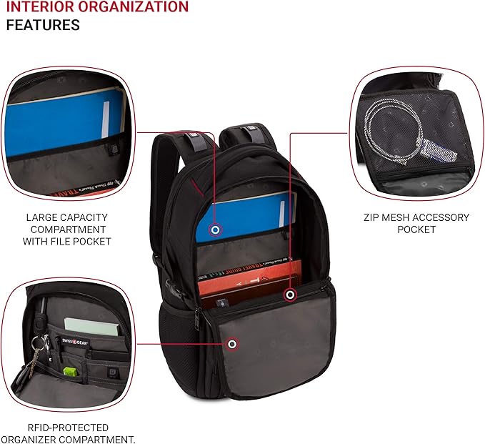 SwissGear 1900 Scansmart Mini/Slim Version, Fits Most 13 Inch Laptops and Tablets, TSA Friendly Backpack, Black