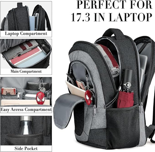 BIKROD Backpack for Men and Women, Extra Large School Backpacks for Teens, Water Resistant Back Pack Fits 17 Inch Laptop, Business Anti Theft Sturdy Computer Bag Gifts, Blackgrey