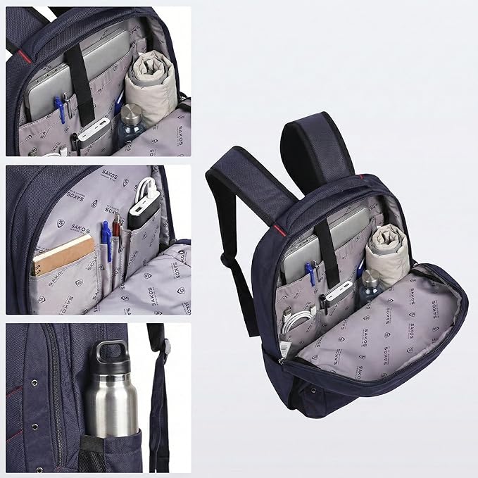 SAKOS BRISK 15.6 Inch Travel Backpack For Men, Laptop Backpack For Men, Business Professionals, Personal Item TSA Approved With Laptop Compartment, Travel Essentials, Carry On Luggage, Dark Blue