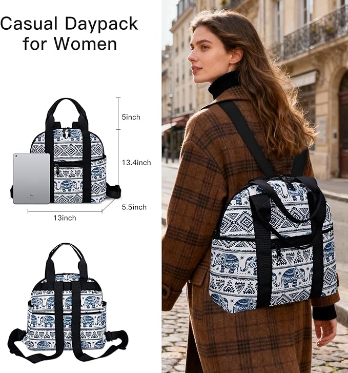 Women’s Backpack Purse Medium Size with Trolley Sleeve, Adjustable Strap/Top Handle, Water Resistant Travel Daypack, Elephant