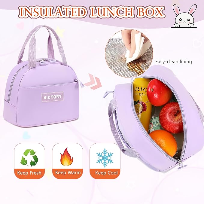 Backpack for Girls 3 PCS Cute School Backpacks Elementary Kids Book Bag with Lunch Box Pencil Case Set Laptop College Travel Back Pack Large Bookbags for Girl Teens Women Student Purple