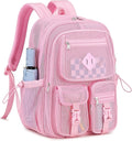 MOONBABY Mesh Backpack for School Heavy Duty See Through Net Bookbag Girls Semi-Transparent Net Back Pack for Beach, Swimming, Sports, Work, Travel (Pink)
