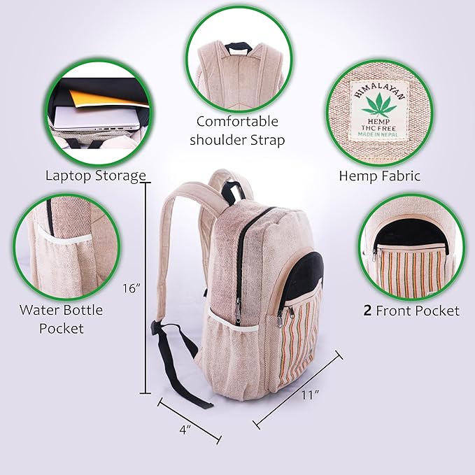 Anitya Hemp Backpack, Multi-Functional Pockets, Eco-Friendly, Unisex, Hiking Daypack, Durable Rucksack (AHLB06)