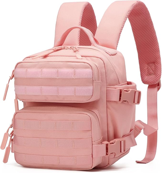 Mini Tactical Backpack for Women, Small Gym Backpack 9L Molle Bag for Woman of Travel, Camping Hiking Sports Running(Pink)