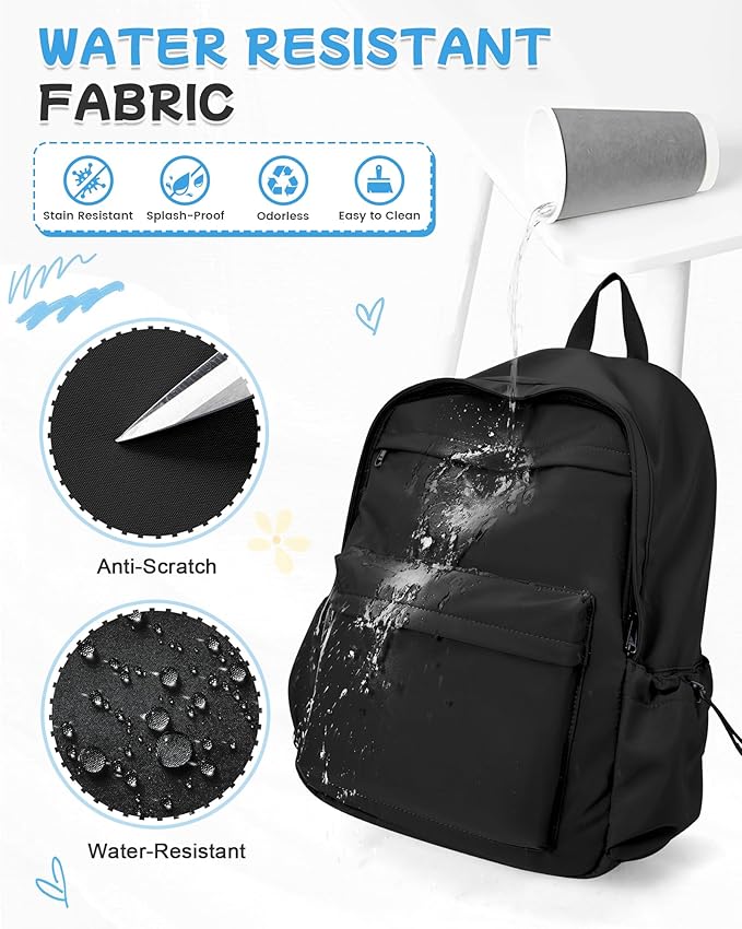 Black Backpack for School, High School Bookbag Back Pack for Teens Girls Boys, Lightweight College Backpack Book Bag for Women Men, Simple Casual Daypack Backpack Mochilas Escolares para Adolescentes