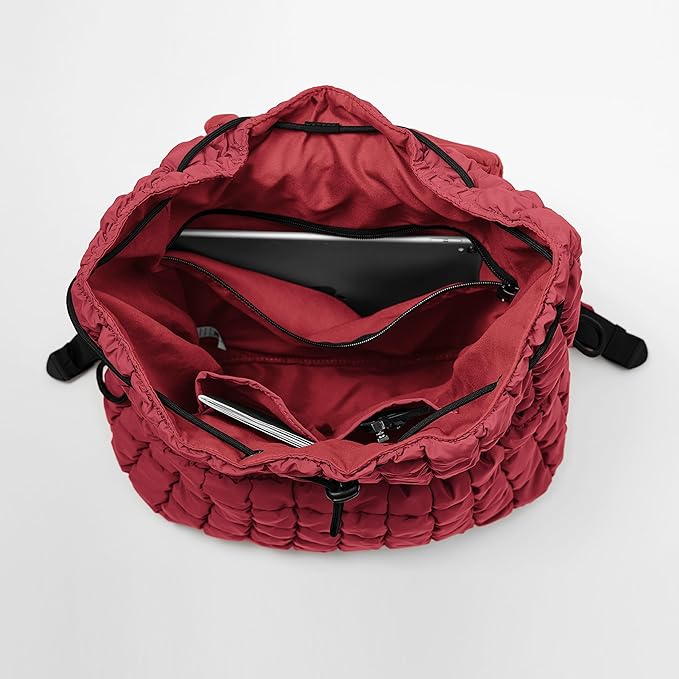 ODODOS Quilted Backpack 2.0 for Women Lightweight Puffer Hiker Pack Drawstring Padding Travel Gym Bag, True Red