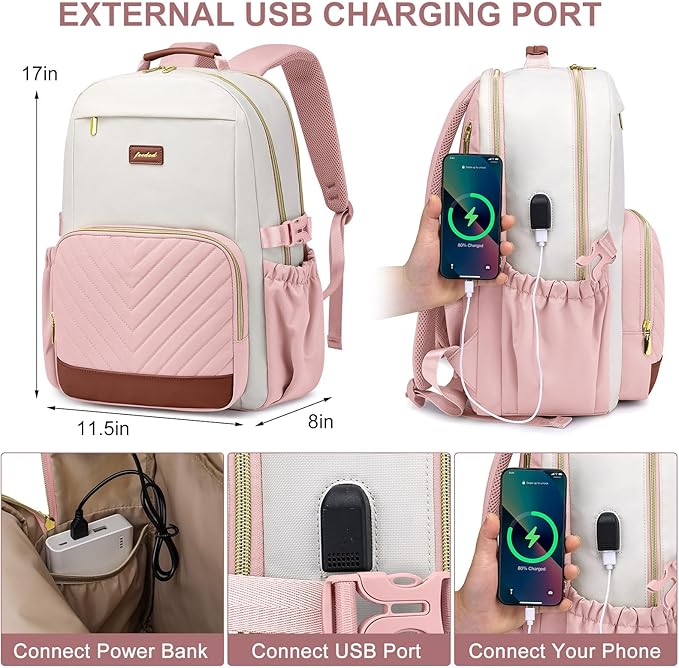 Laptop Backpack for Women Bookbag: 15.6 inch Work Backpacks with Pouch Pocket for Large Capacity Cup & USB Charger College Book Bag Travel Business Nurse Teacher Bookbags Anti-theft Back Pack