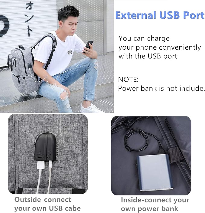 YALUNDISI Laptop Backpack for Women Men Vintage Backpack Bookbags Anti Theft Bookbag 16 inch Grey