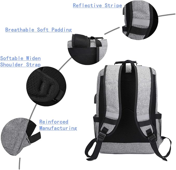 YALUNDISI Laptop Backpack for Women Men Vintage Backpack Bookbags Anti Theft Bookbag 16 inch Grey
