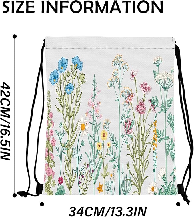 Drawstring Backpack Draw String Bag Waterproof for Sports Gym Beach Travel Cute Aesthetic Sackpack Men Women (13"×17")-Blue Flower