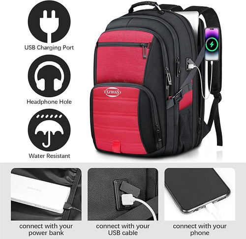 52L Extra Large Travel Backpack, 18.4 Inch Travel Laptop Backpack, Multiple Pockets 55L Carry on Backpack with USB Port, TSA Friendly Water Resistant College School Business Bag for Women, Red