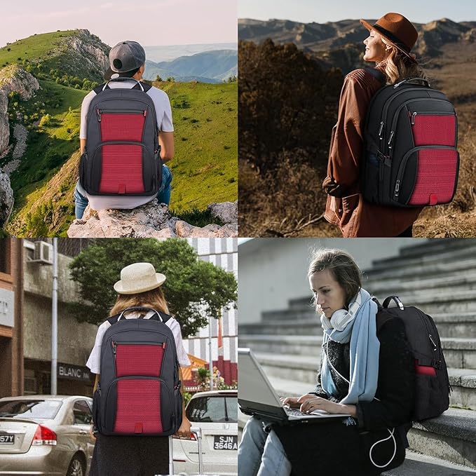 Extra Large Backpack, Travel Laptop Backpack, Sturdy TSA Water Resistant 17.3 Inch Carry on Backpacks, Anti Theft Business Computer Backpacks Gifts for Men Women, Red