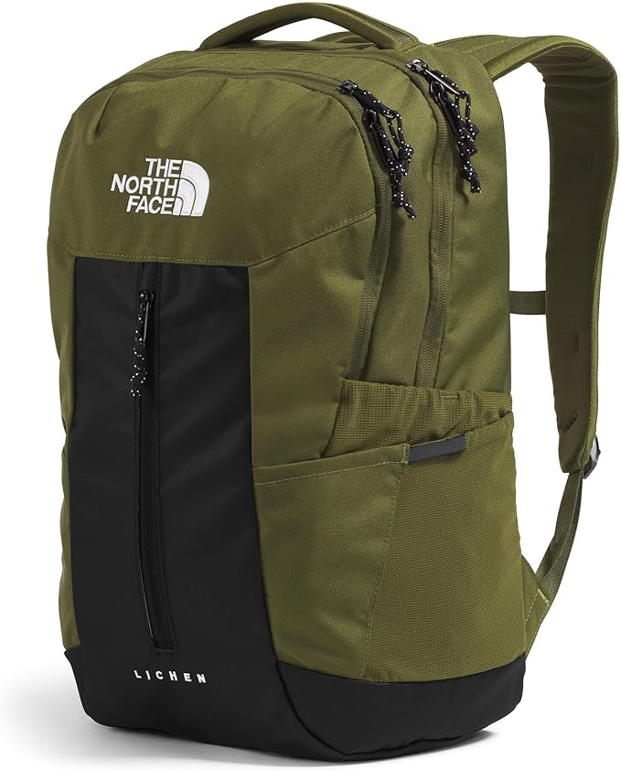 The North Face Lichen Daypack - Everyday Commuter Backpack, Laptop Sleeve, Water Bottle Pockets, Center Front Pouch, Woodland Green/TNF Black, One Size