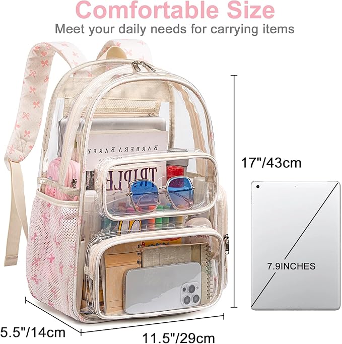 BTOOP Clear Backpack Heavy Duty Transparent Backpack 17" See Through Bookbag for College Work Festival Security with Padded Strap Large Capacity