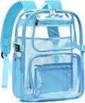 Large Clear Backpack Heavy Duty, 17 inch Clear Bookbag for Boys Girls Women Men, See Through Transparent Backpack With All-Around Reflective Strips for College Work,Light Blue