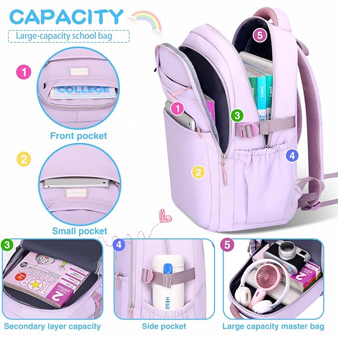 Aesthetic Backpack for School Cute Laptop Purple Backpack Teens Girls Travel Casaul Daypack Lightweight Book Bags