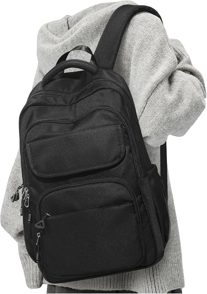 Black School Backpack for Women Men Cute Backpack for College Students Lightweight High School bag for Teens Girls Boys Waterproof Casual Daypacks Bookbag