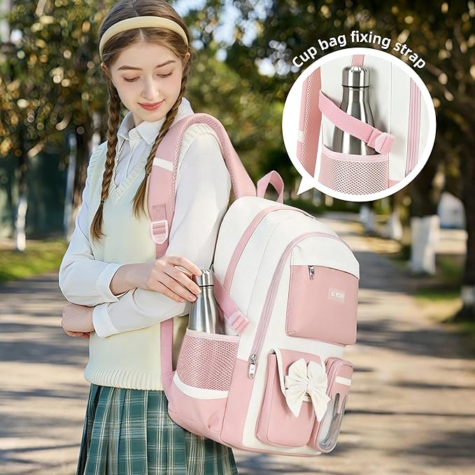 Laptop Backpack 16 Inch Kids Elementary Middle High School Bag College Backpacks Women Work Business Back Pack Travel Rucksack Large Bowknot Bookbag for Teens Girls Womens Students (Pink)