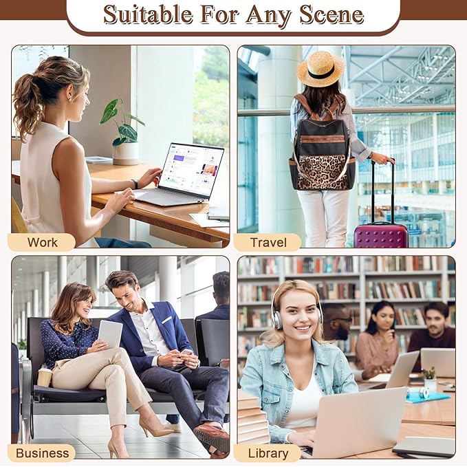 Vegan Leather Laptop Backpack for Women 15.6 Inch Work Backpack Purse for Travel College