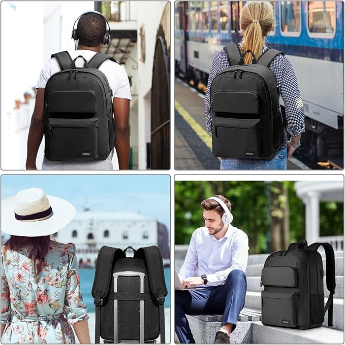BIKROD Backpack for School Teen Boys and Girls, School Backpack for Men and Women, Large Kids Bookbag with USB Charging Port Fit 15.6 Inch Laptop/Notebook, Black