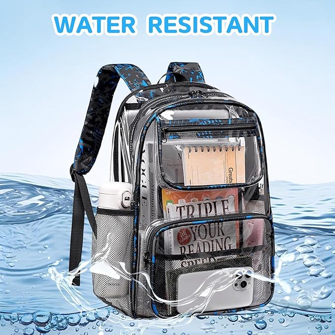 Bluboon Clear Backpack Heavy Duty Kids Boys Clear Bookbag See Through Backpacks with Pencil Case for College Work (Transparent Blue)