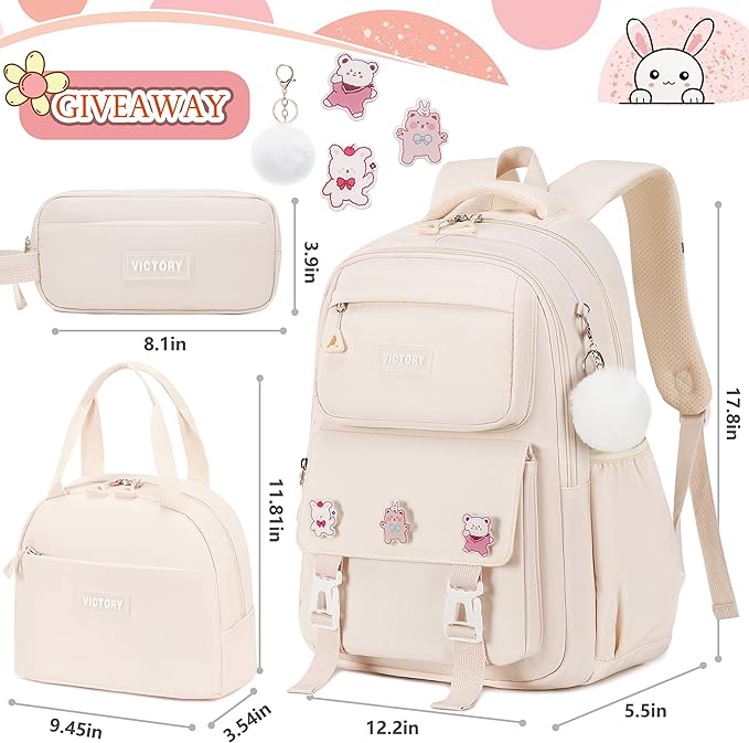 AO ALI VICTORY Backpack for Women Girls Set with Pencil Case 15.6 Inch Laptop School Bag Kids Elementary College Backpacks