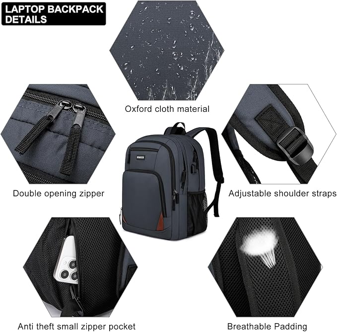 School Backpack for Teen Boys & Girls - 8 Compartments Water Resistant Bookbag with Large Laptop Sleeve | 15.6 Inch Anti-Theft College Student Backpack, Black
