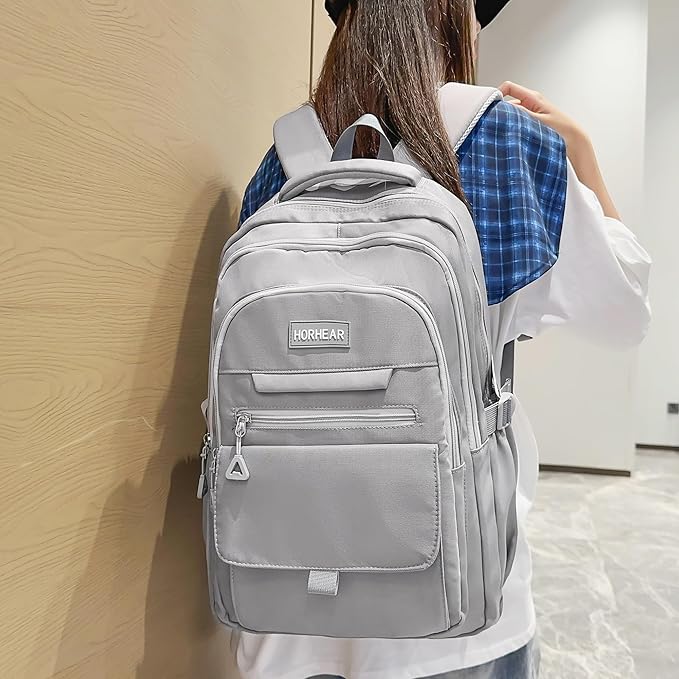 School backpack for Girls, Aesthetic Backpack for Women Cute Bookbag Preppy College (Grey)