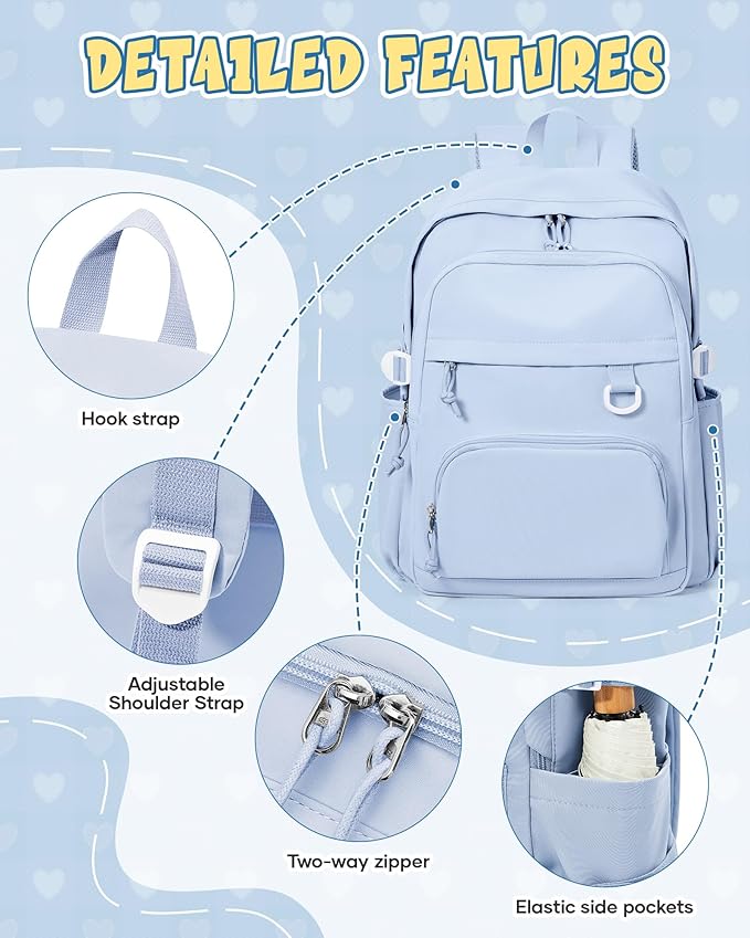 Lightweight Backpack for College & High School Backpack With Lots of Pockets Cute School Bag for Girls Boys, Large Capacity Bookbag for Women Men, Waterproof Teens Casual Daypack Backpack(Blue)