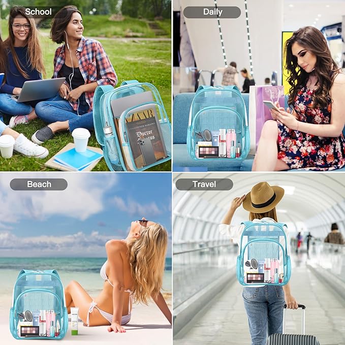HEEYA Clear Backpack Heavy Duty Transparent Backpack for Security, Sports, Work, Travel, Stadium