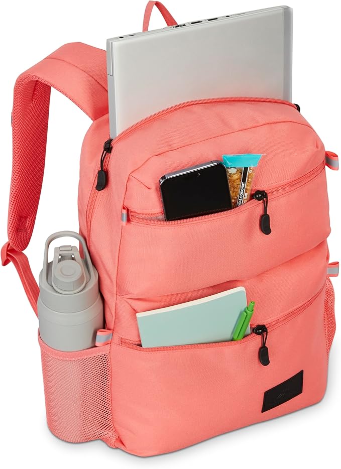 High Sierra Everclass Backpack - Travel or Work Laptop Bookbag with 360° Reflectivity, Dual Water Bottle Pockets & Fits Laptops Up To 15.6”, One Size, Sunset Coral