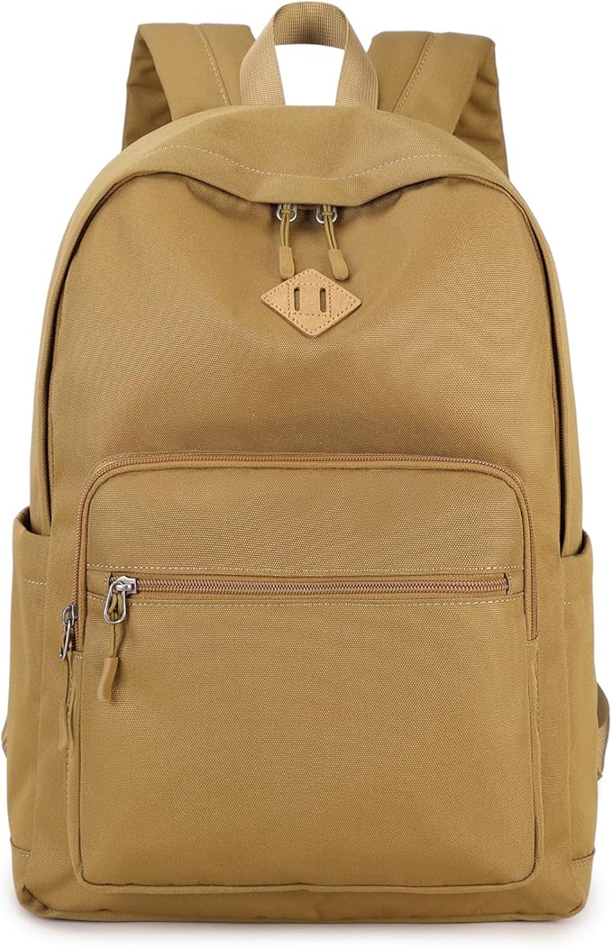 Lohol Classic Backpack for School Travel College, Durable Water Resistant Bookbag (Brown)