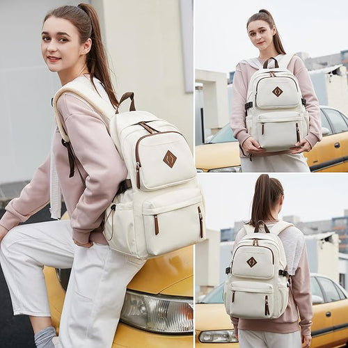 AO ALI VICTORY laptop backpack 15.6 inch anti theft travel backpacks for men and women large college bookbag work business daypack middle high school bag for girls boys teens students beige