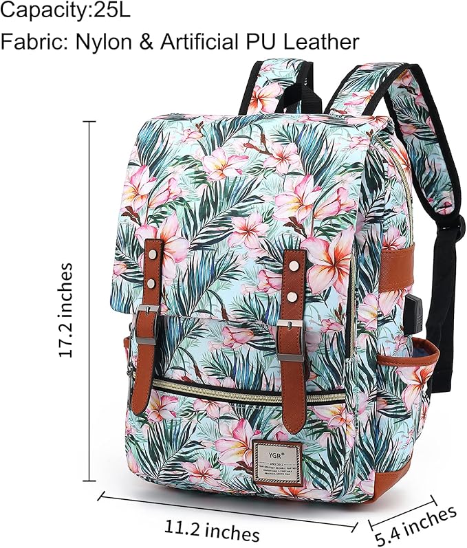 YGR Floral Laptop Backpack for Women, Female, School, Travel, Business, Outdoor Sports, Office, Work