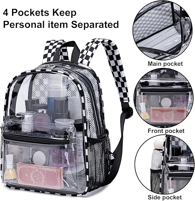 BTOOP Clear Mini Backpack for Stadium Events 12x12x6 Small Transparent Backpacks Plastic See Through Clear Bag for Concerts Work Festival Security Travel