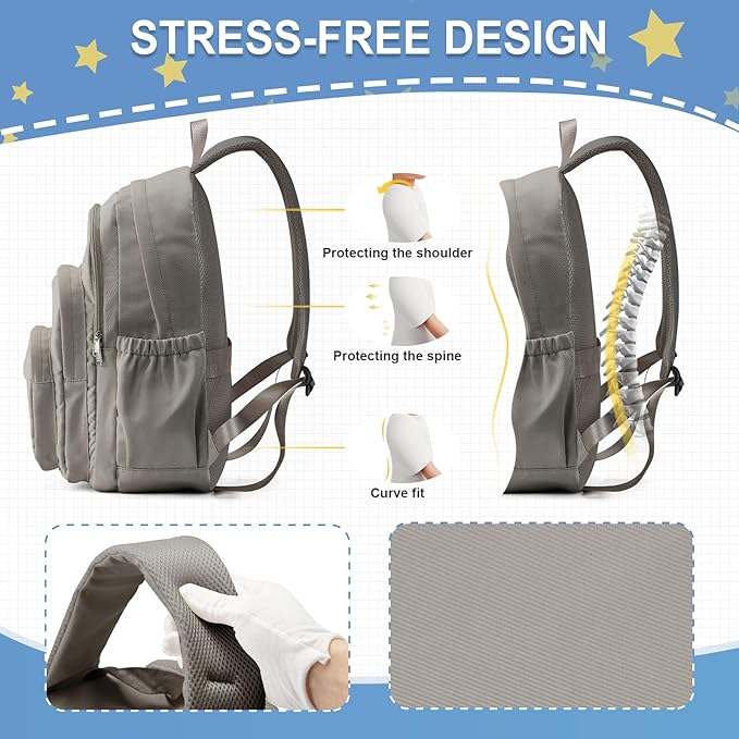 weradar School Backpack For Women Men, Lightweight Casual Daypack College Backpacks, Aesthetic Students Bookbag, Backpack With Lots Of Pockets,Cute High School Bag For Boys Girls(Gray Brown)