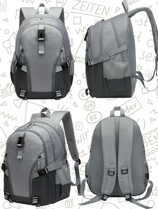 BLUEFAIRY High School Backpack for Girls Boys Middle School Bookbag for Kids Back to School Bag for College with Large Compartment Casual Daypack Mochilas para Niñas Adolescentes 18" Ash Grey