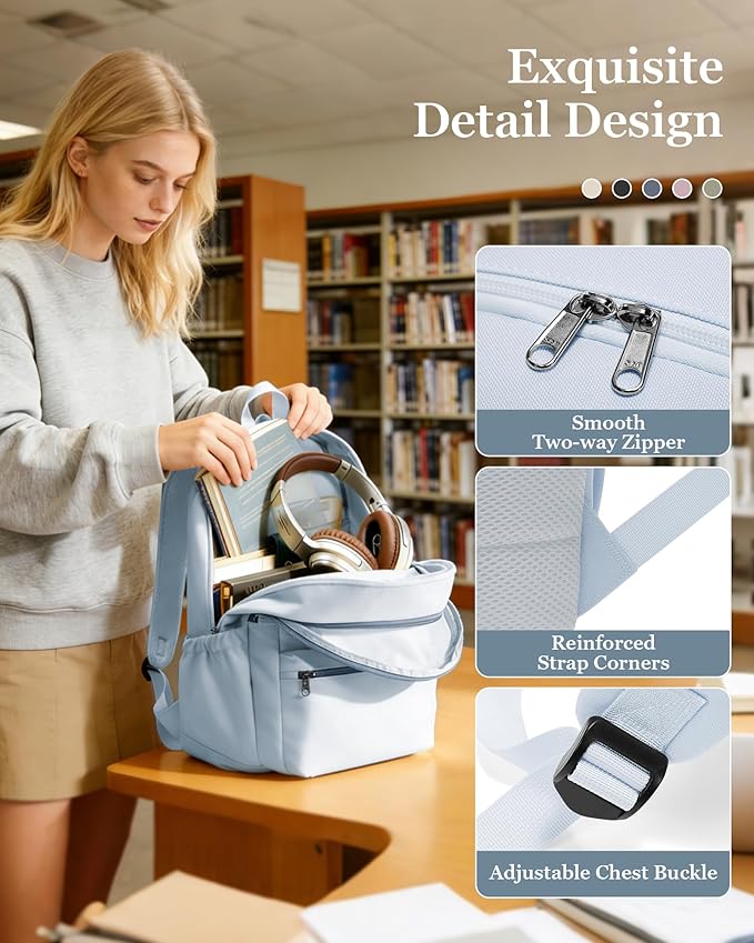 Lightweight School Backpack for Women Men, Multi Pocket Backpack for College Students, Waterproof Middle School Bags, Simple Bookbag for Teens Girls Boys, Blue