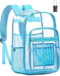 Extra Large Clear Backpack with TSA Lock, Heavy Duty Transparent See Through Clear Bookbag for College, Work, Travel, Casual Sport, Light Blue