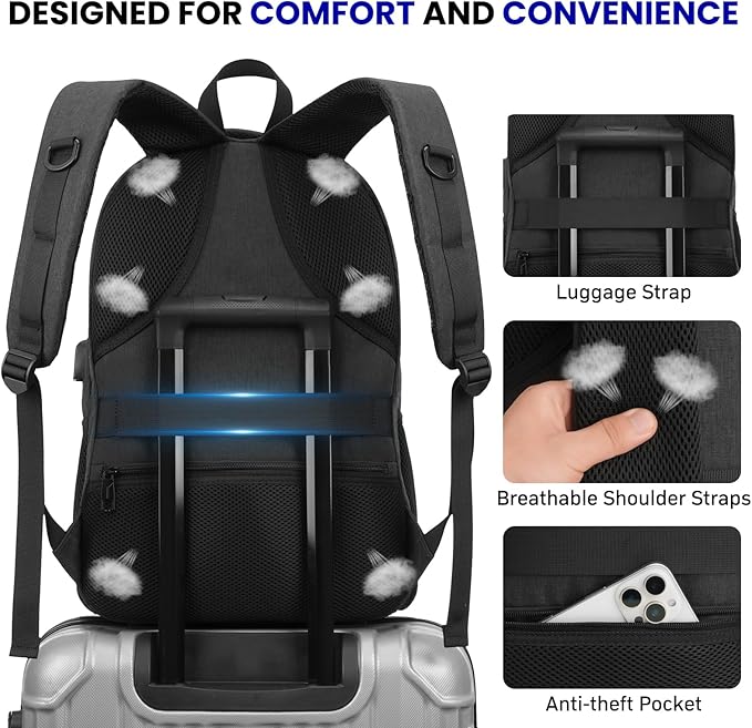 School Laptop Backpack for Women Men: 15.6 Inch College High School Backpacks with USB Charging Port Waterproof Travel Back Pack with Anti-theft Pockets Casual Work Daypack for Boys Students